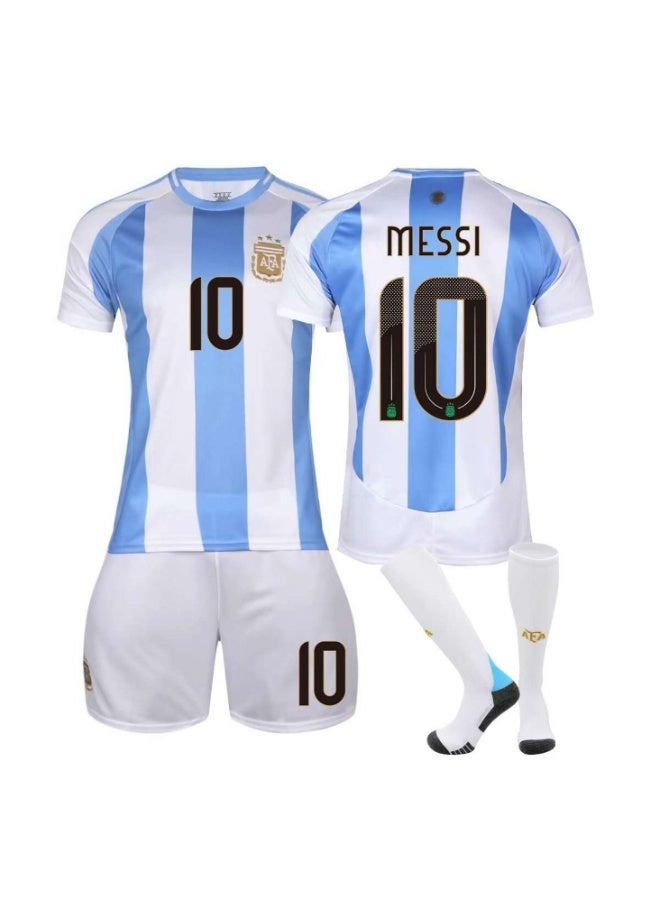 طقم قميص كرة القدم للأطفال، قميص ميسي رقم 10، مقاسات الأطفال والشباب 28 ياردة - Image 1